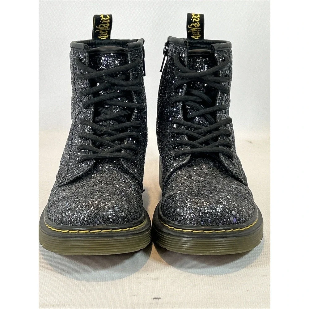 Doc Dr. Martens Black Glitter Combat Boots Kids Size 13 1460 Glitter J Side Zip - Picture 6 of 14